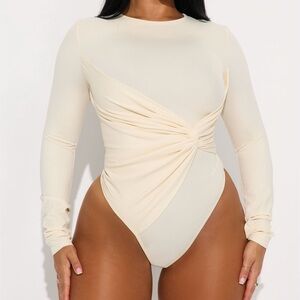 Fashion Nova Elegant Cream Twist Bodysuit